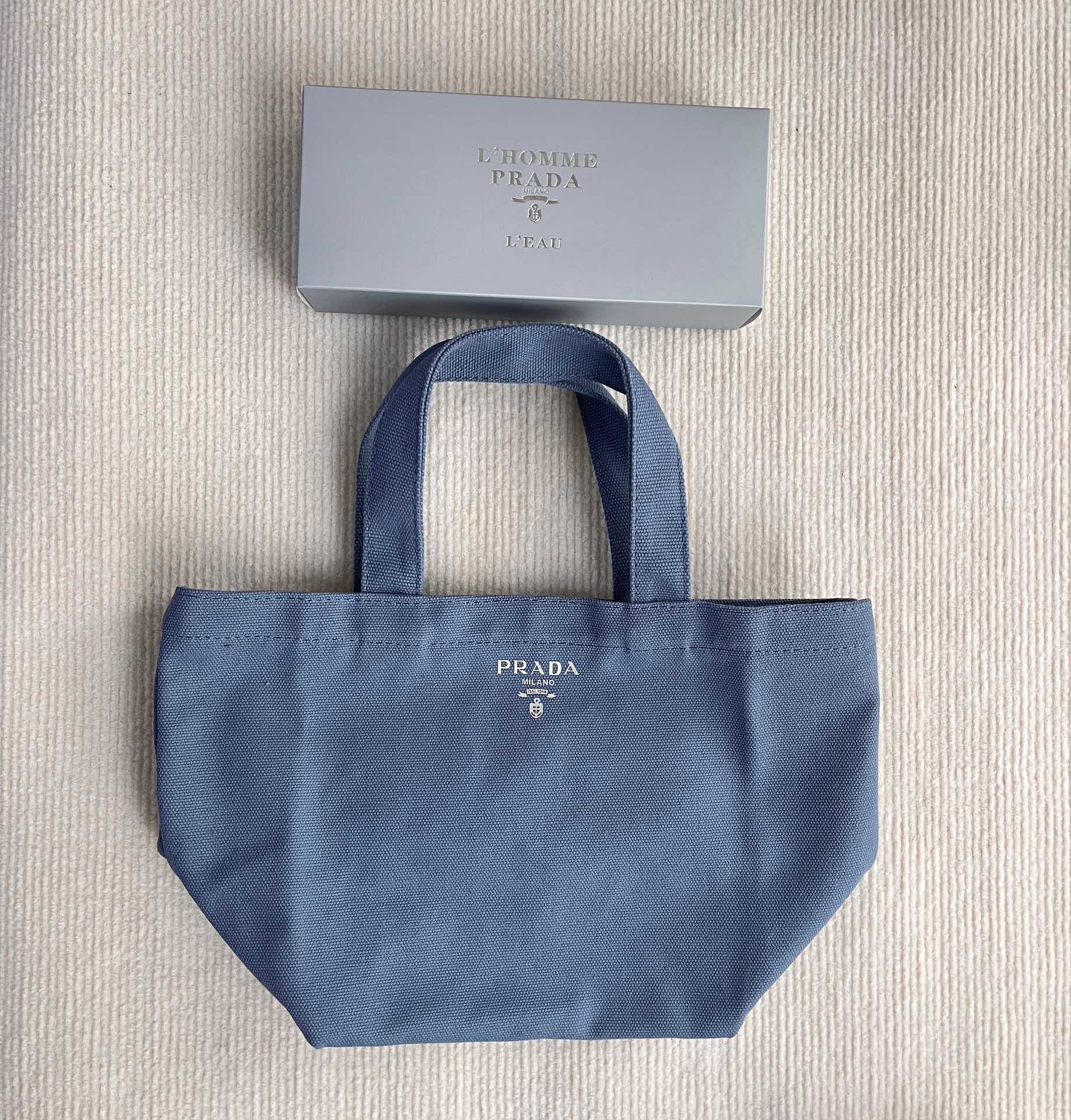 Prada Tote Bag Canvas Handbag Blue/Black 2 Color