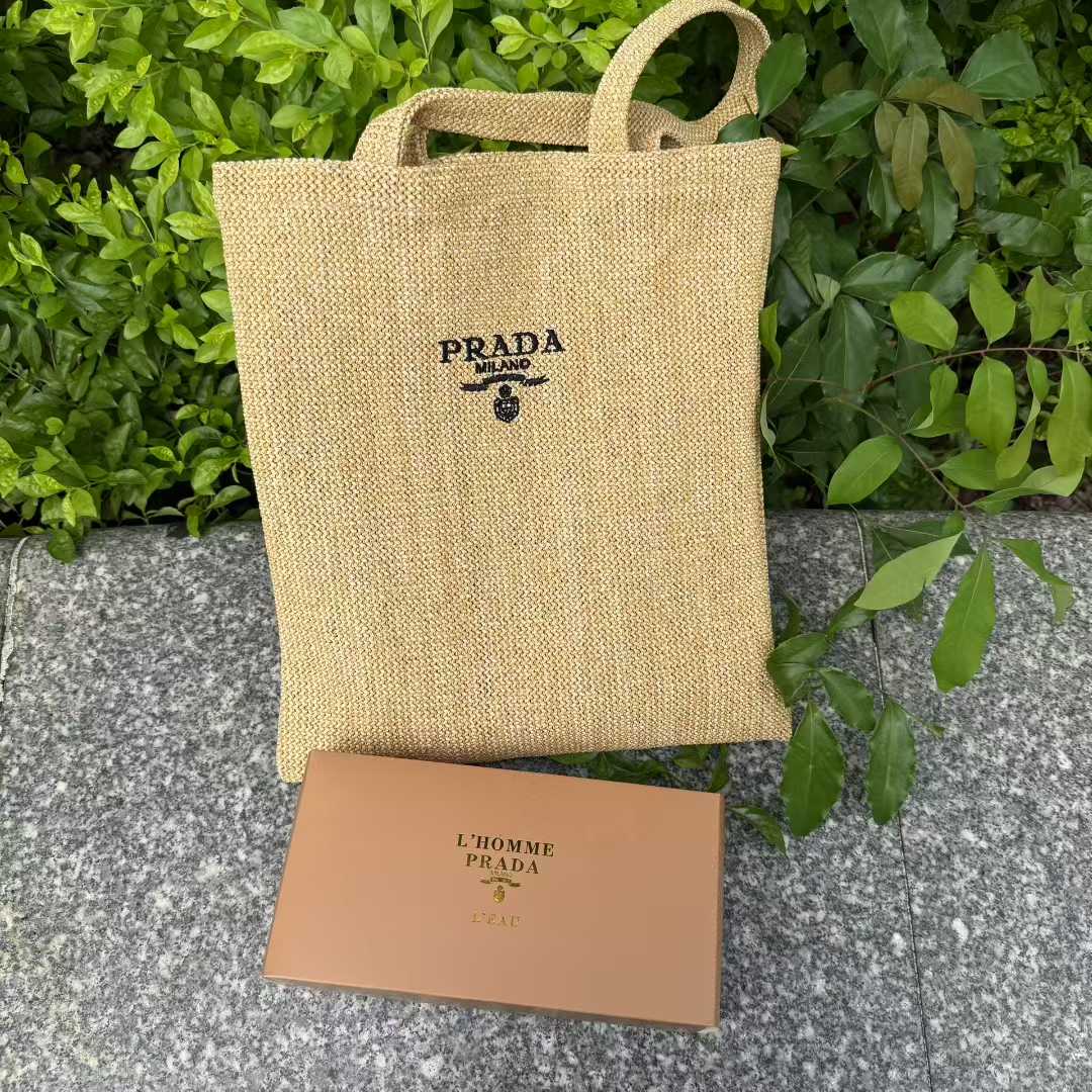 Prada Large Tote Bag lunch Bag Limited Rattan Beige