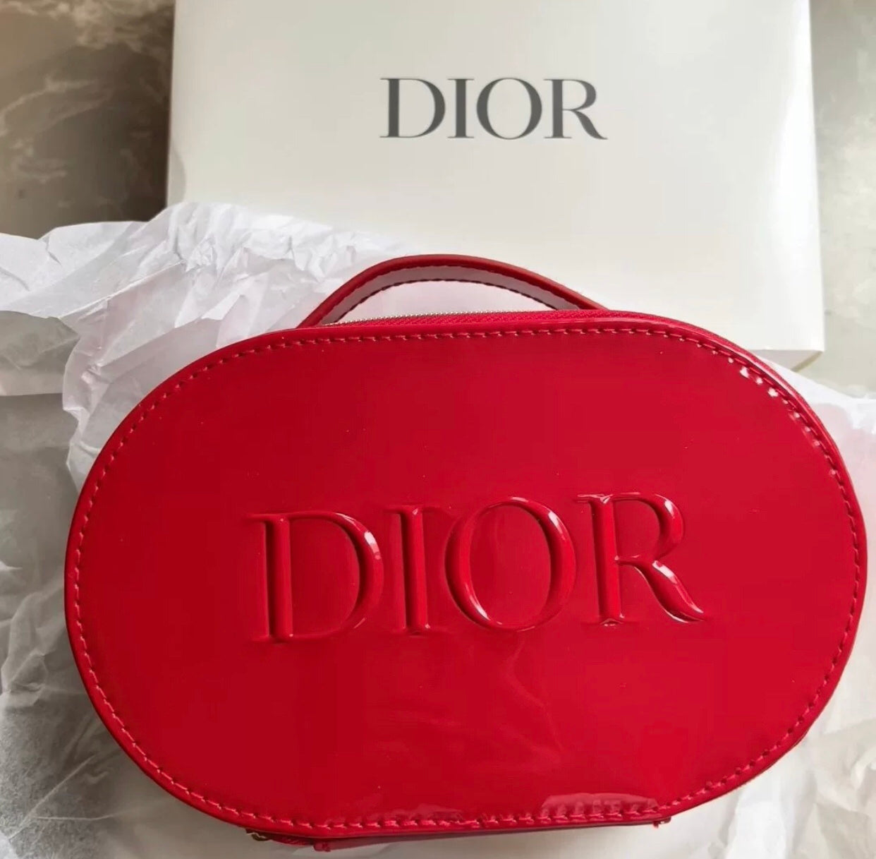 Dior Red Patent Leather Cosmetic Bag gwp