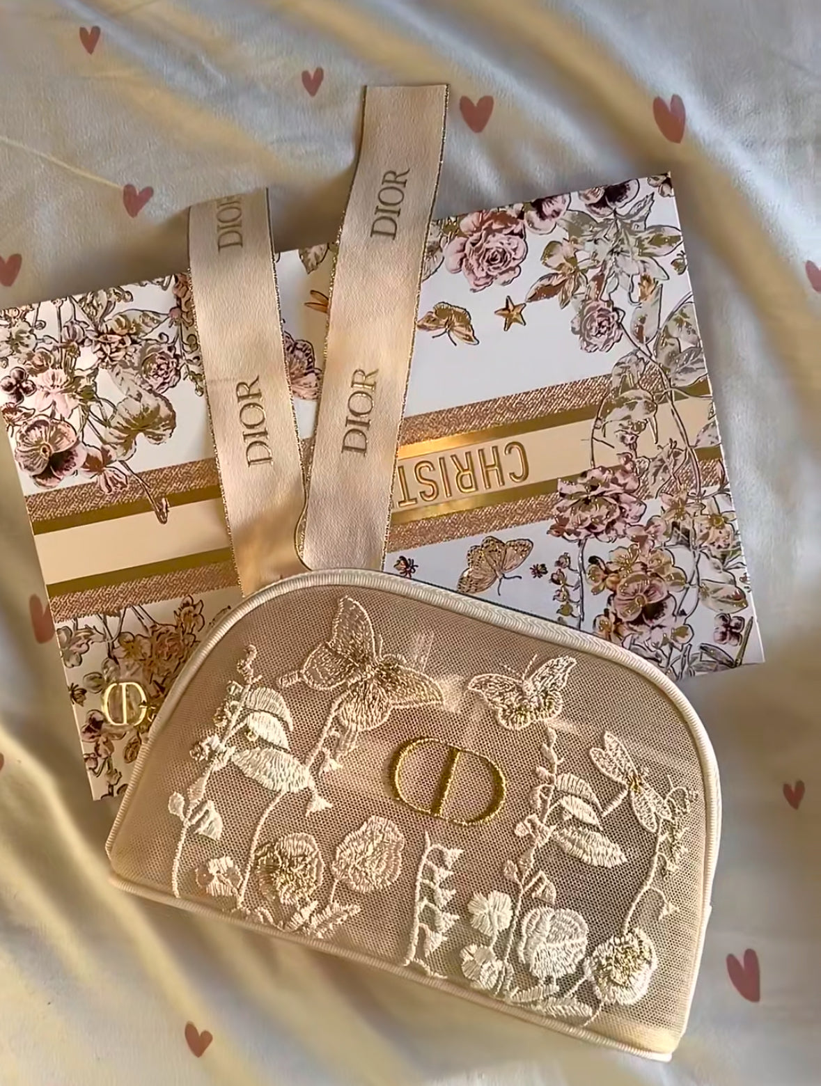 D-IOR Mother's Day Tulle Butterfly Embroidery Gift Makeup Bag