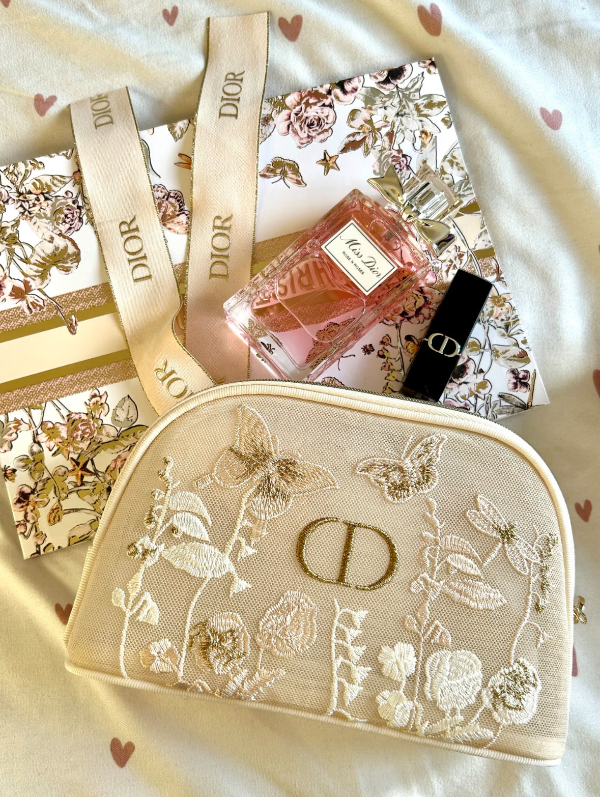 D-IOR Mother's Day Tulle Butterfly Embroidery Gift Makeup Bag