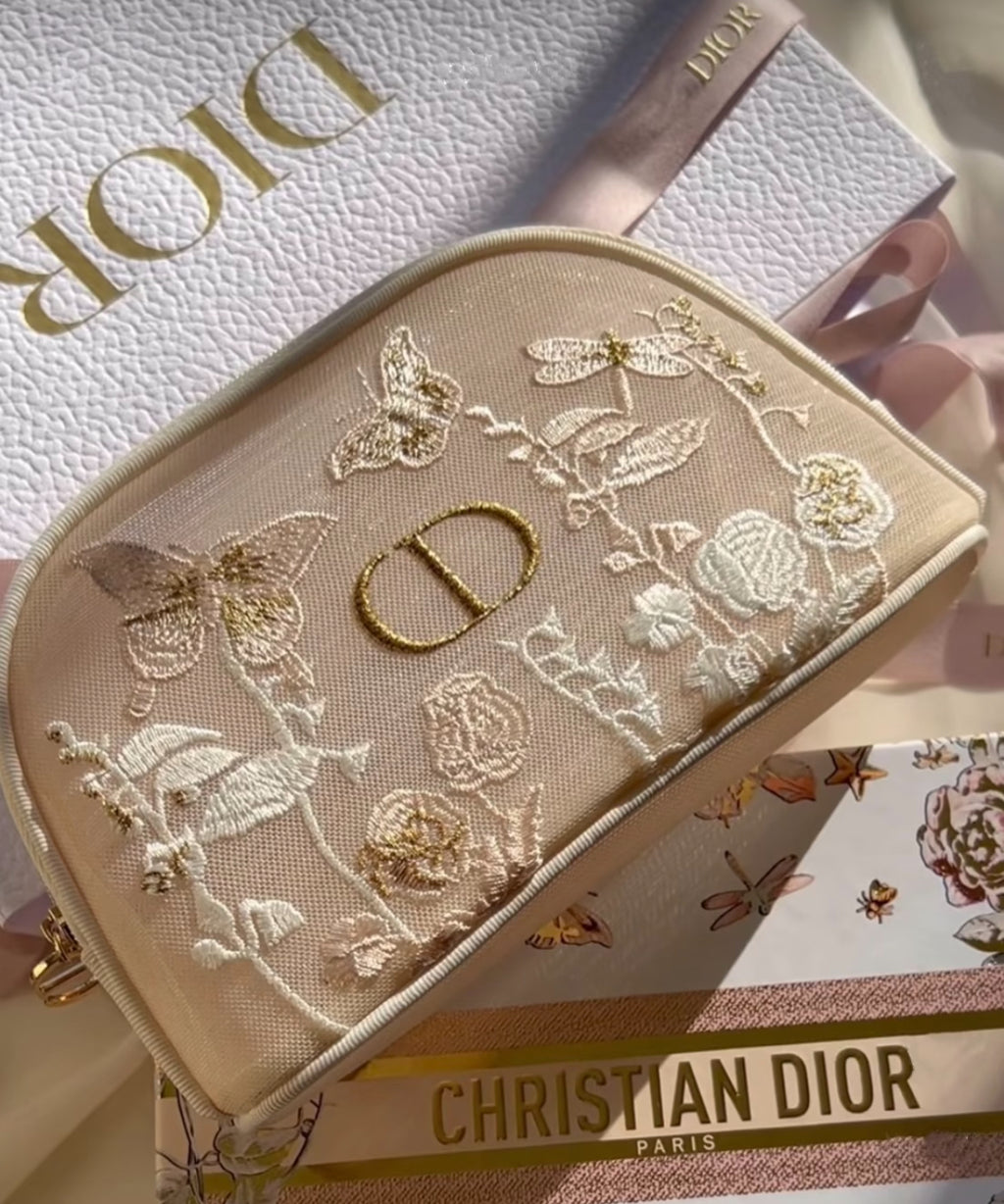 D-IOR Mother's Day Tulle Butterfly Embroidery Gift Makeup Bag