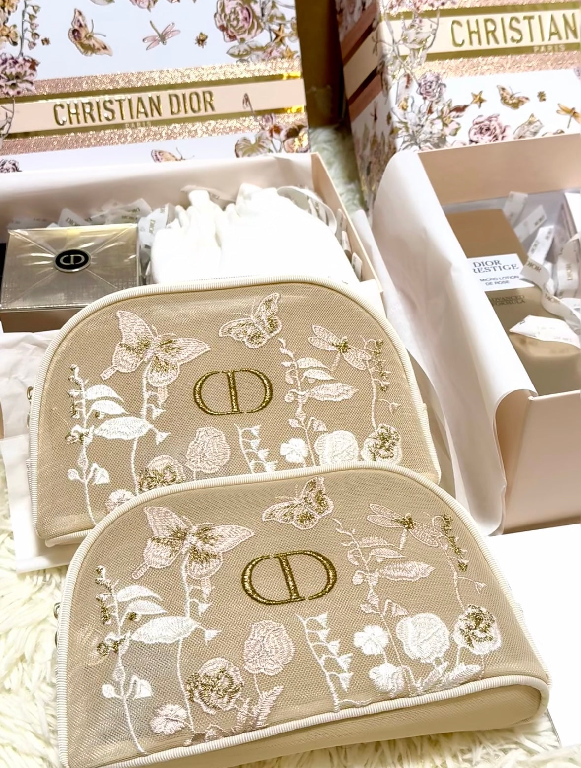 D-IOR Mother's Day Tulle Butterfly Embroidery Gift Makeup Bag