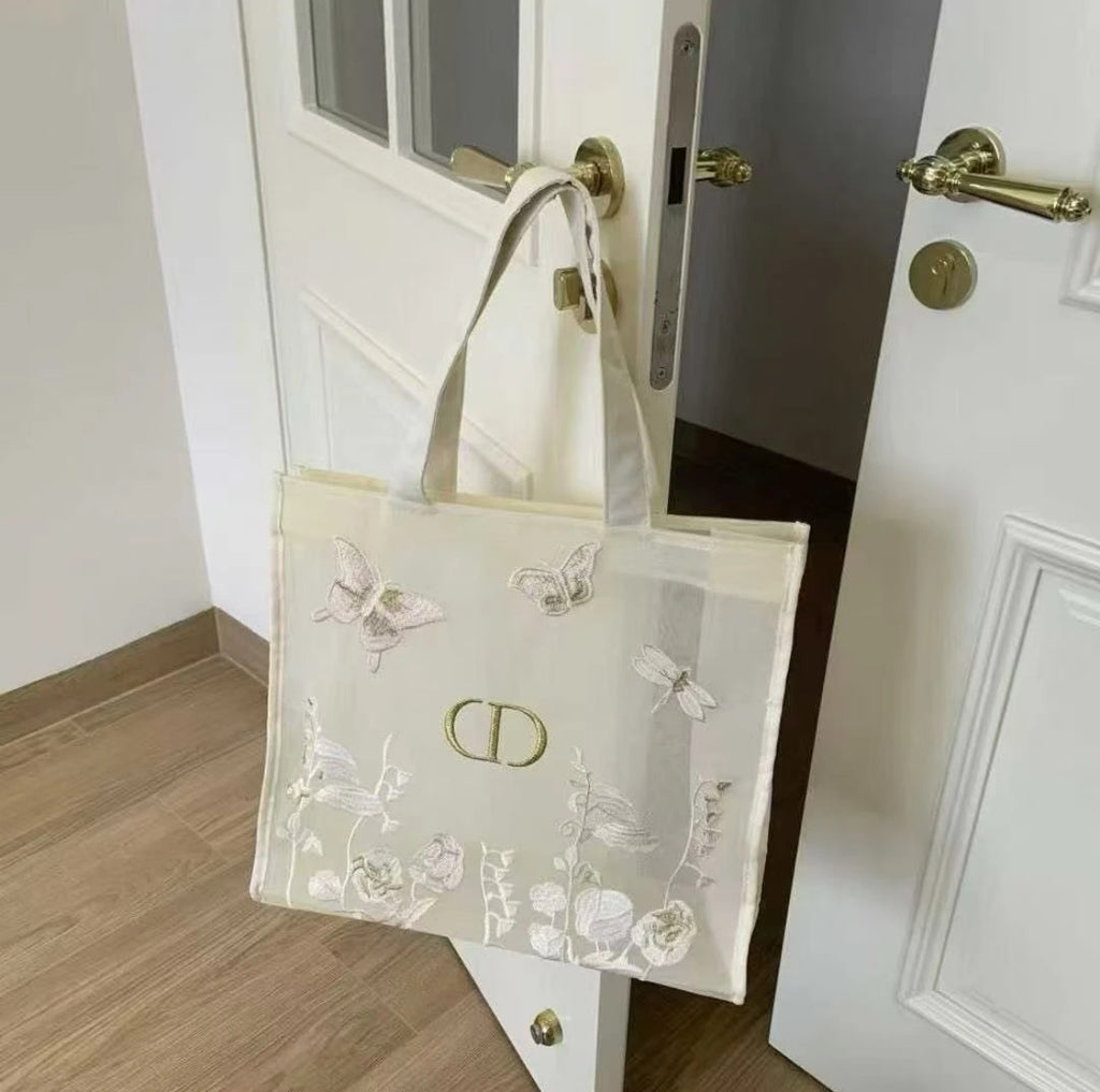 DIOR Mother's Day Tulle Butterfly Embroidery Gift Tote Bag