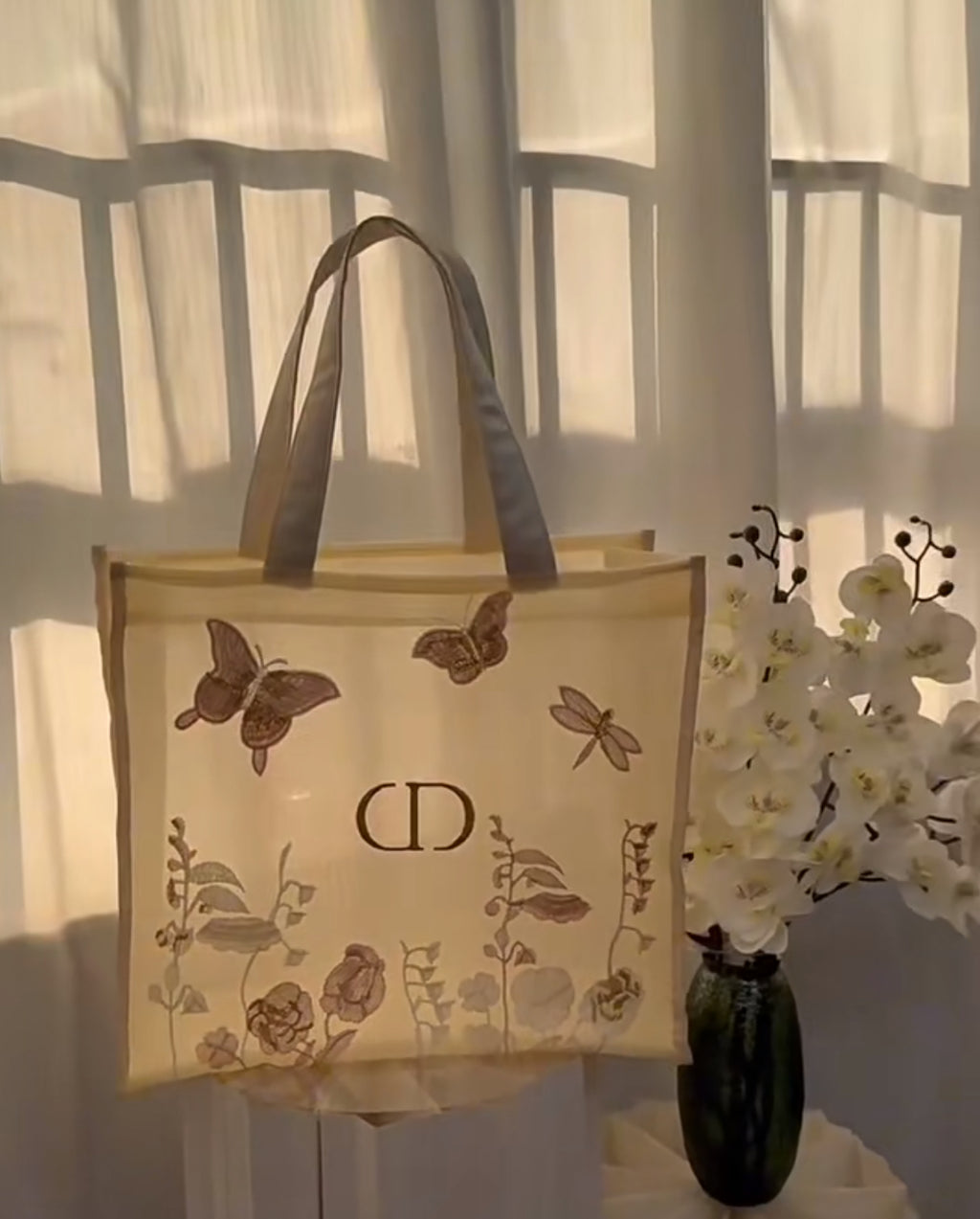 DIOR Mother's Day Tulle Butterfly Embroidery Gift Tote Bag