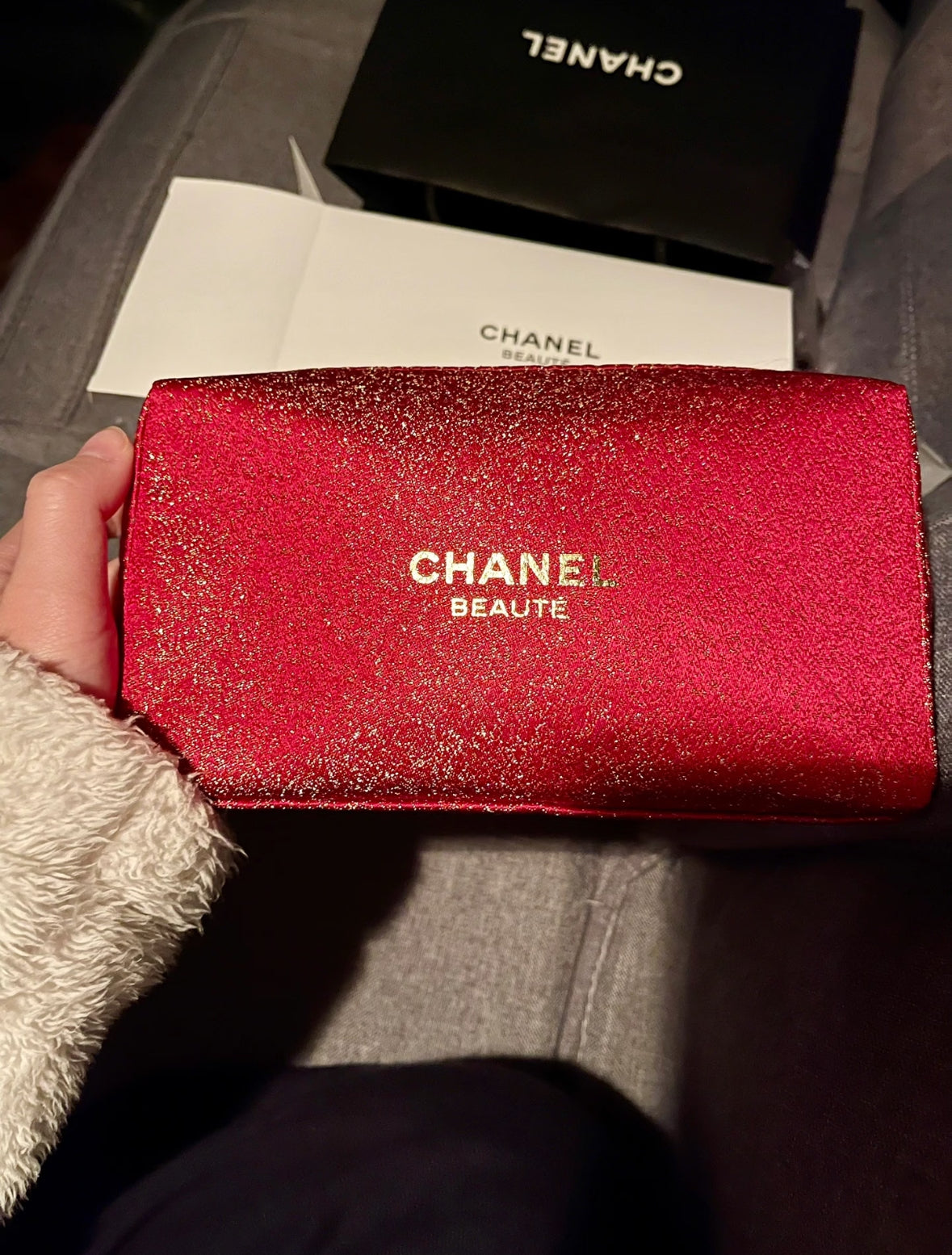 CHANEL RED MAKEUP BAG