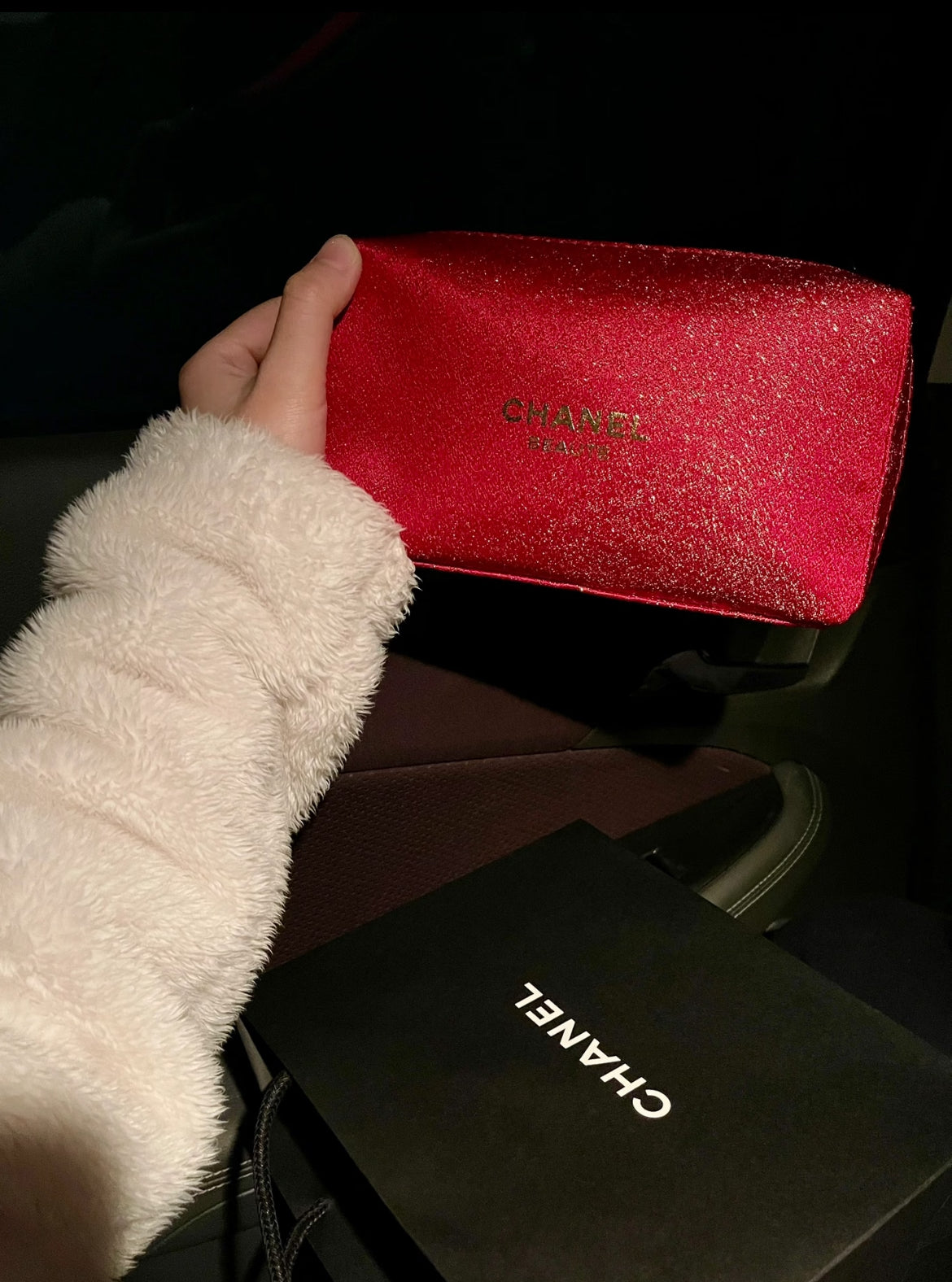 CHANEL RED MAKEUP BAG