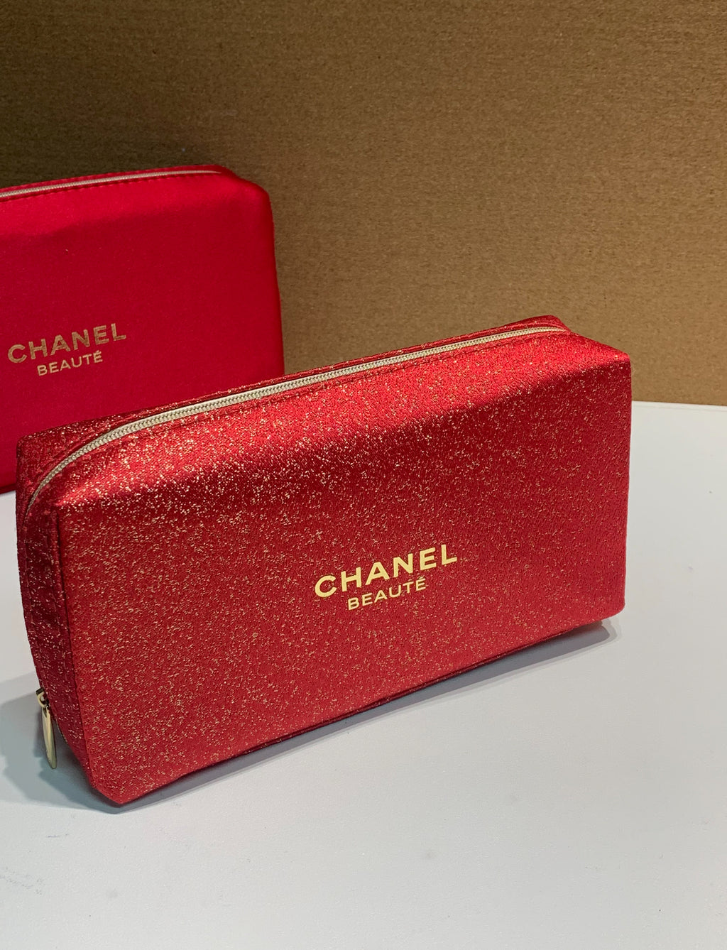 CHANEL RED MAKEUP BAG