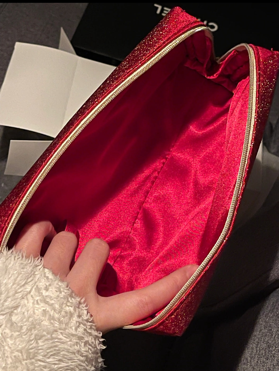 CHANEL RED MAKEUP BAG