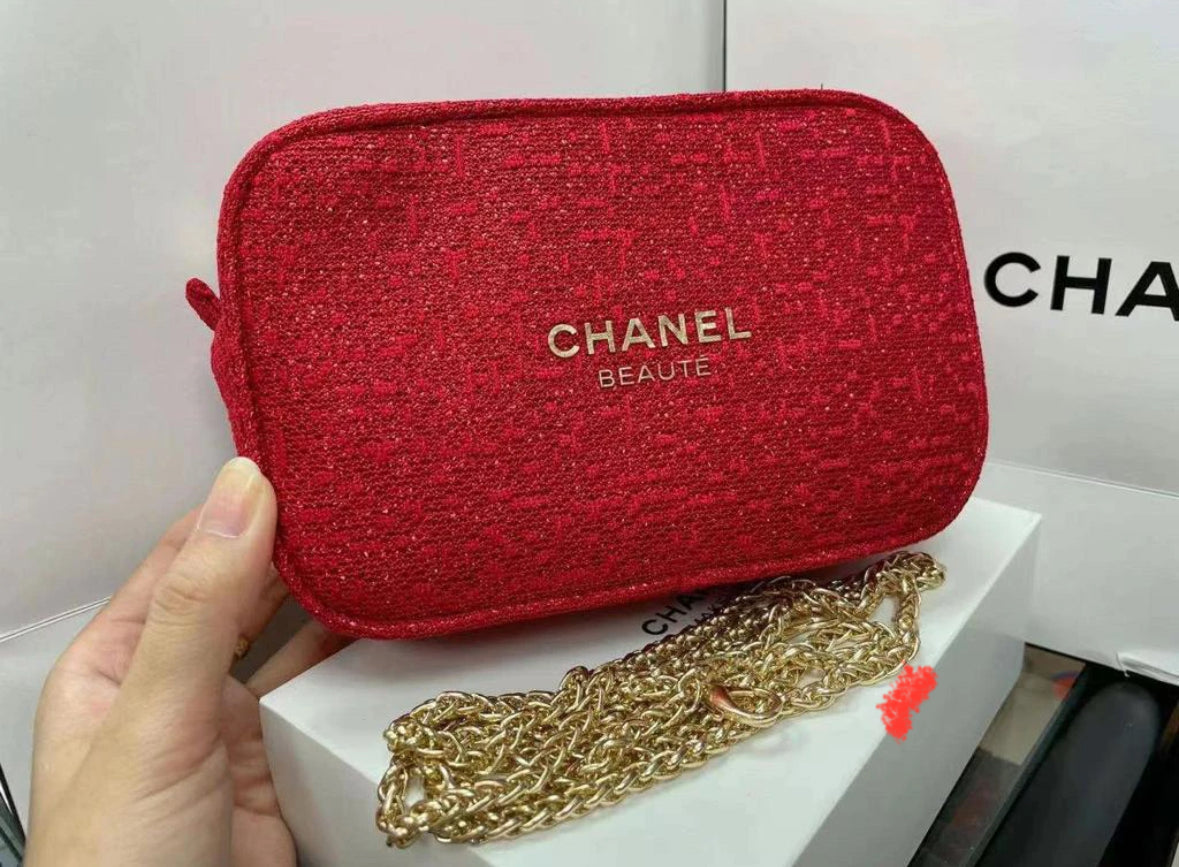 CHANEL MAKEUP BAG RED