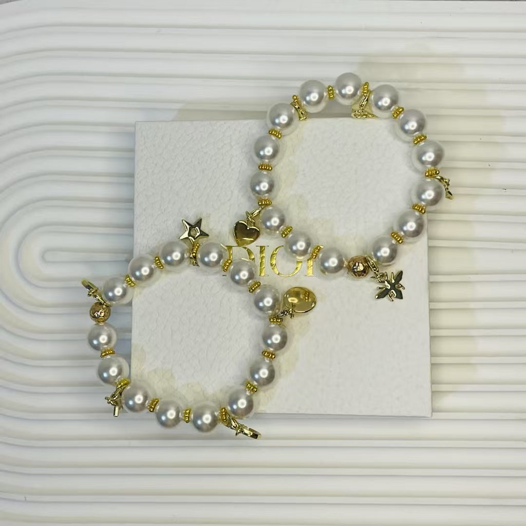 DIOR Pearl Bracelet Gold Charm