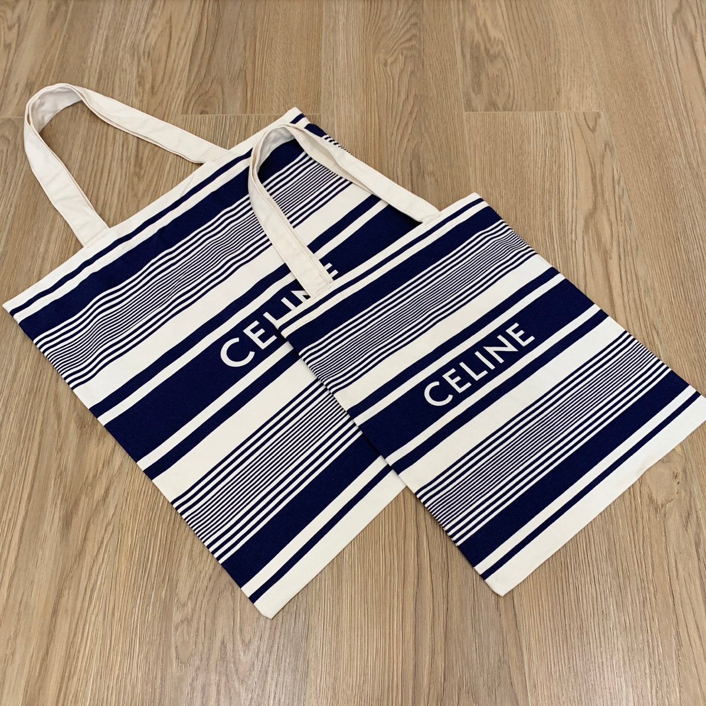 Celine Canvas Bag With Blue And White Stripes