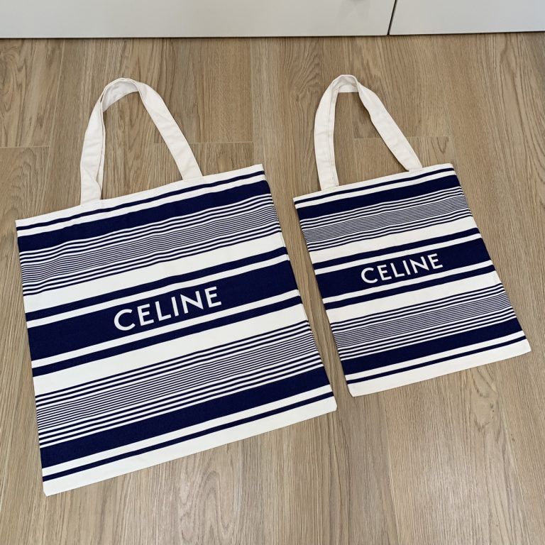 Celine Canvas Bag With Blue And White Stripes