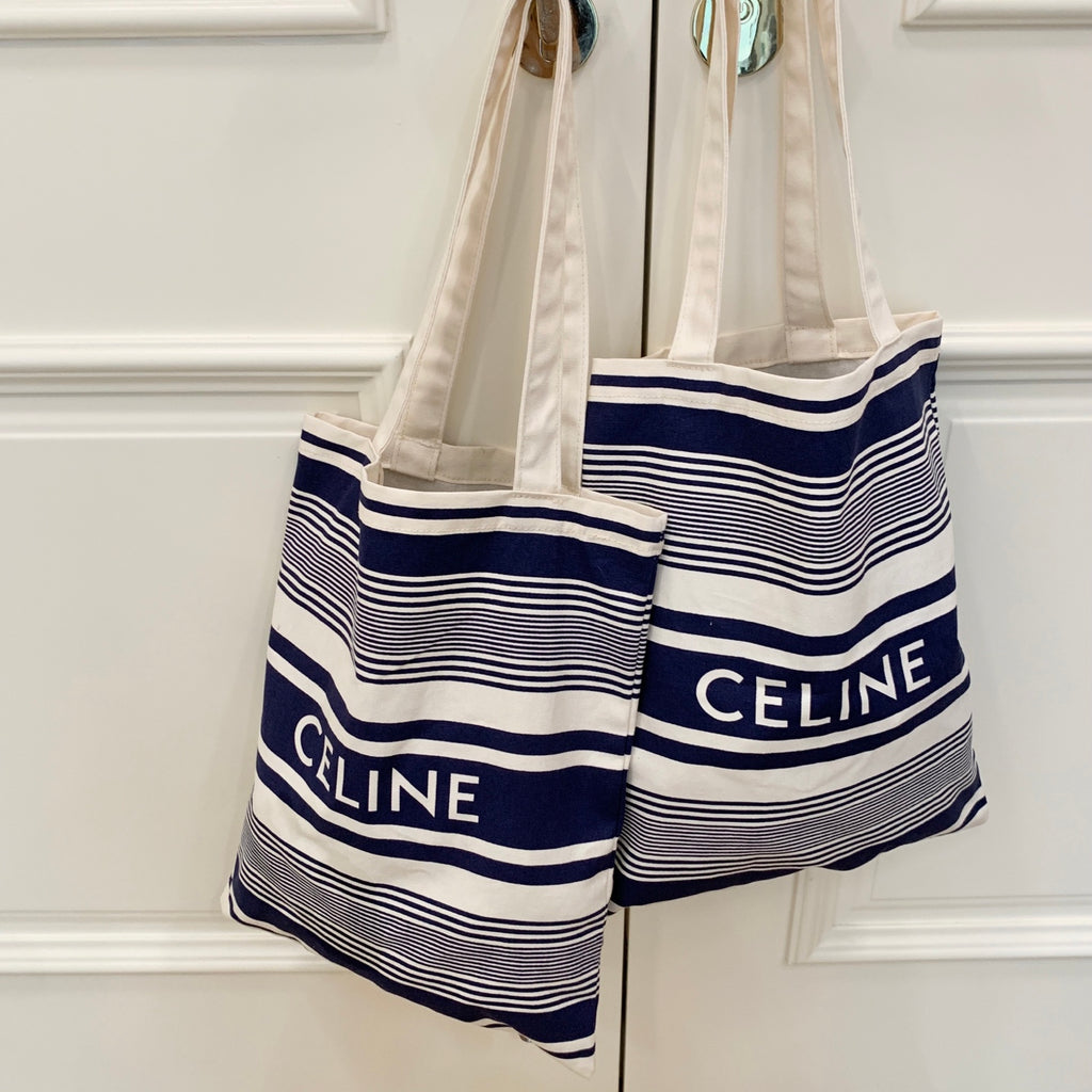 Celine Canvas Bag With Blue And White Stripes