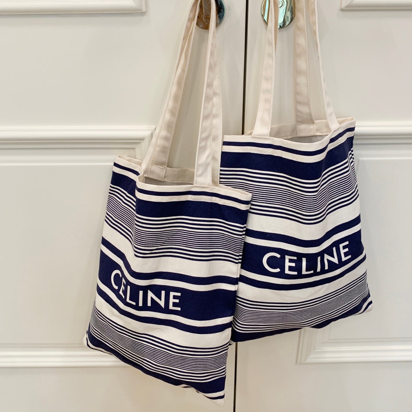 Celine Canvas Bag With Blue And White Stripes