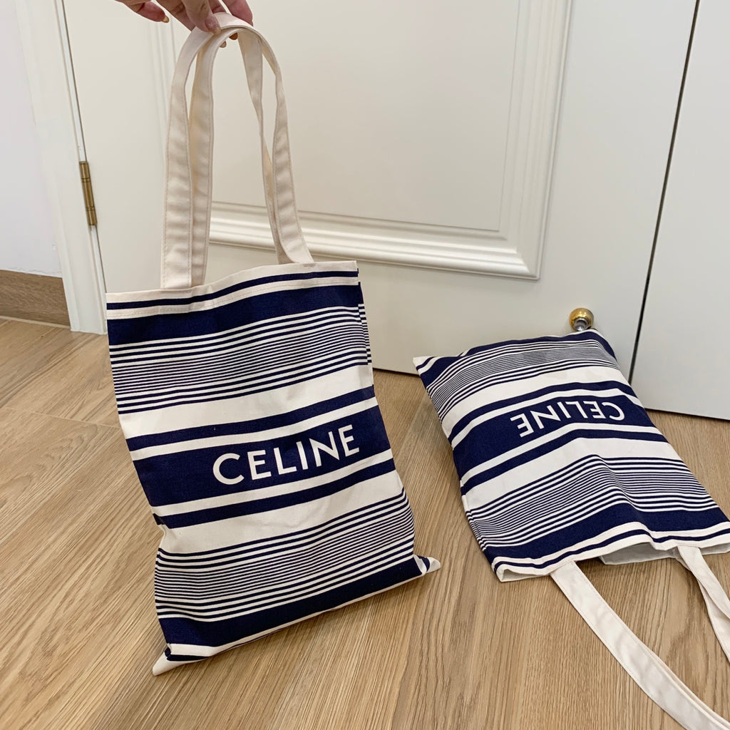 Celine Canvas Bag With Blue And White Stripes