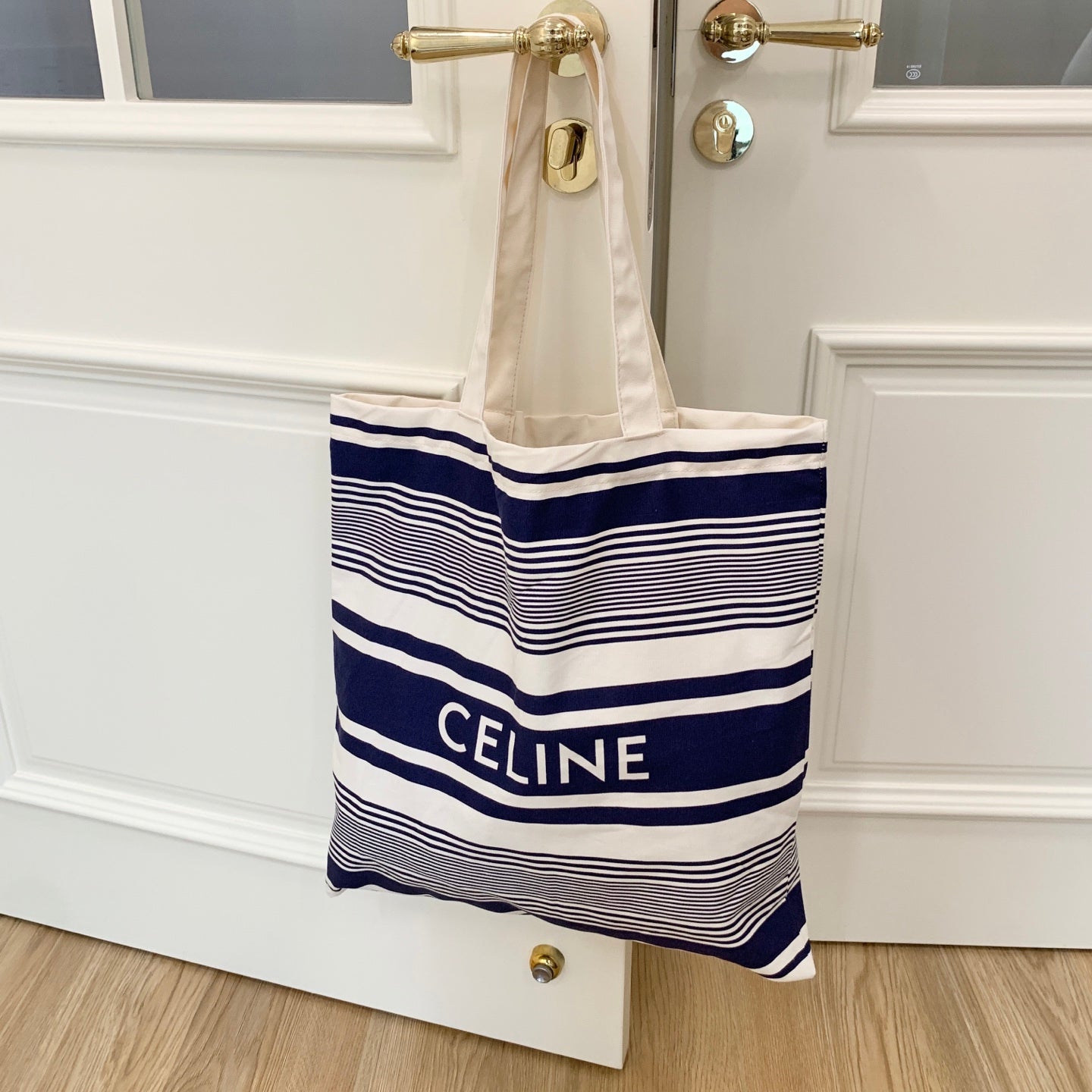 Celine Canvas Bag With Blue And White Stripes