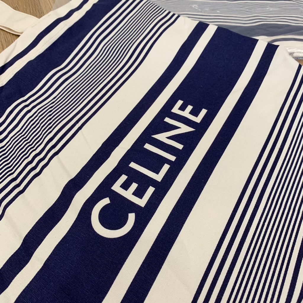 Celine Canvas Bag With Blue And White Stripes
