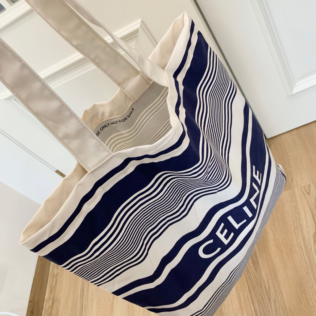 Celine Canvas Bag With Blue And White Stripes