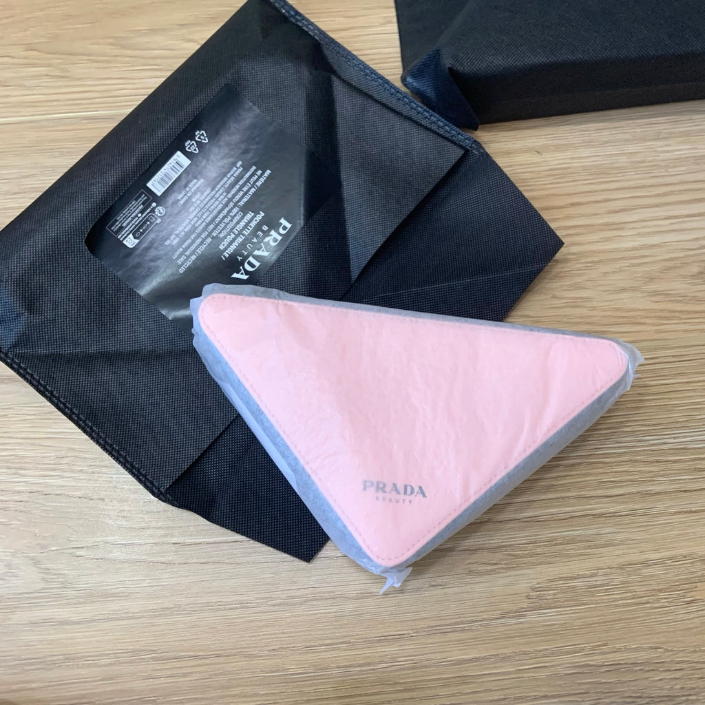 Prada Beauty Makeup Bag Triangle Zip Around Pink Black Cosmetics Pouch