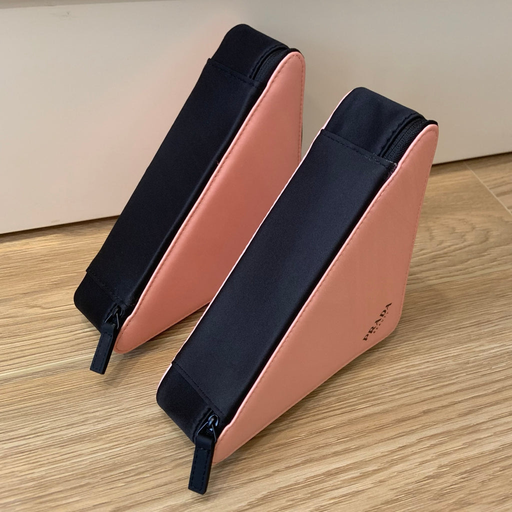 Prada Beauty Makeup Bag Triangle Zip Around Pink Black Cosmetics Pouch
