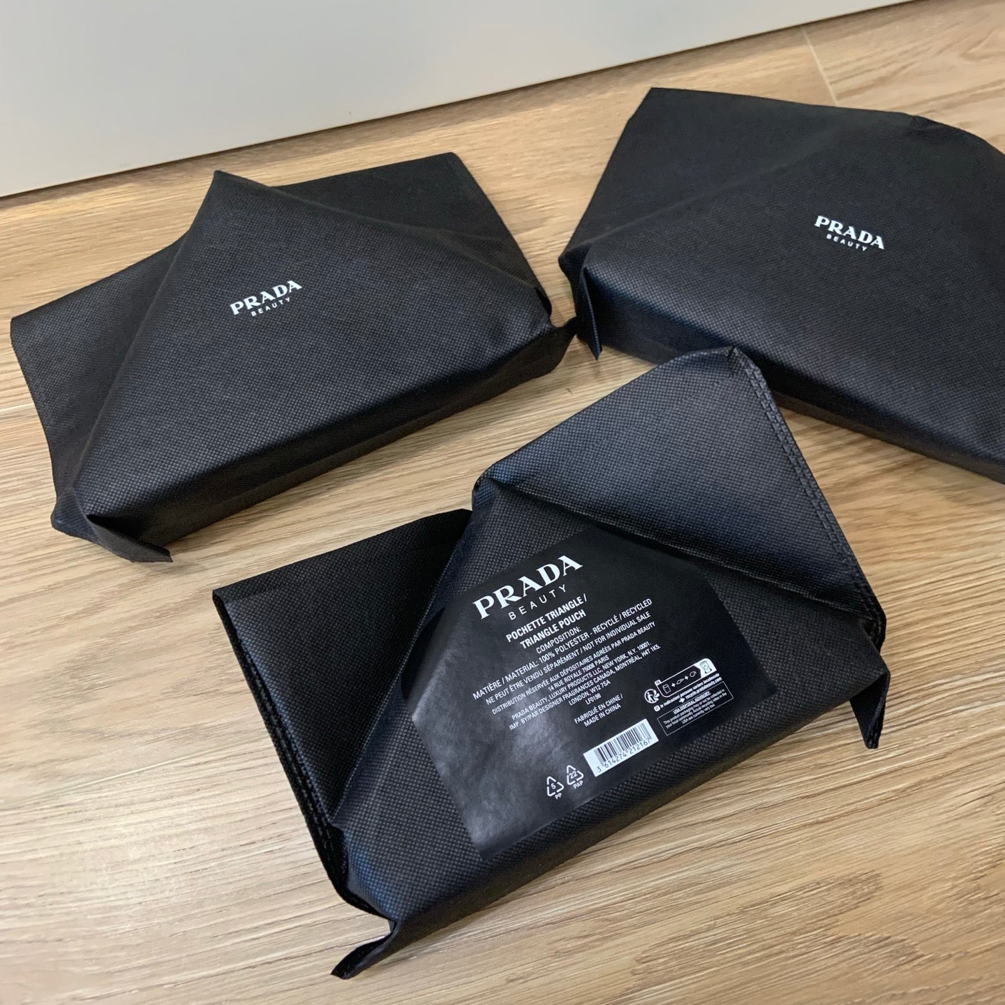 Prada Beauty Makeup Bag Triangle Zip Around Pink Black Cosmetics Pouch